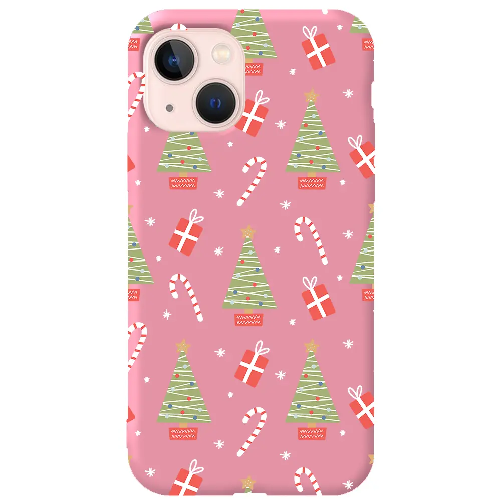 Apple iPhone 13 Pembe Renkli Silikon Telefon Kılıfı - Christmas Candy