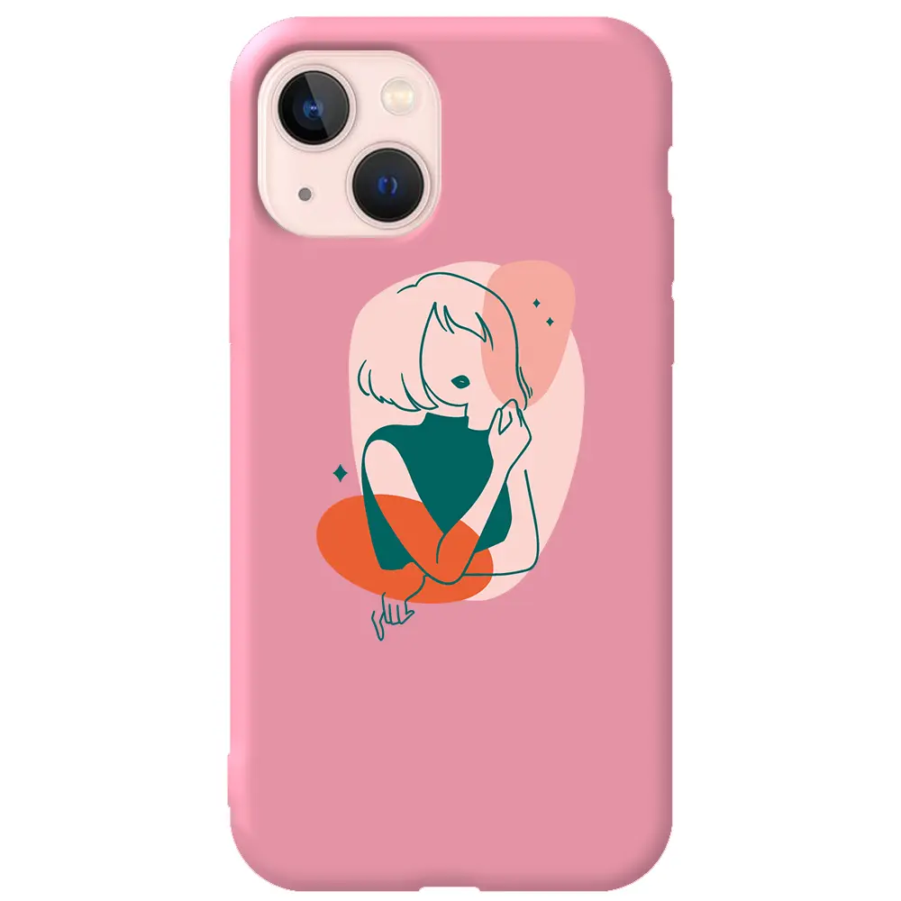 Apple iPhone 13 Pembe Renkli Silikon Telefon Kılıfı - Cute Girl