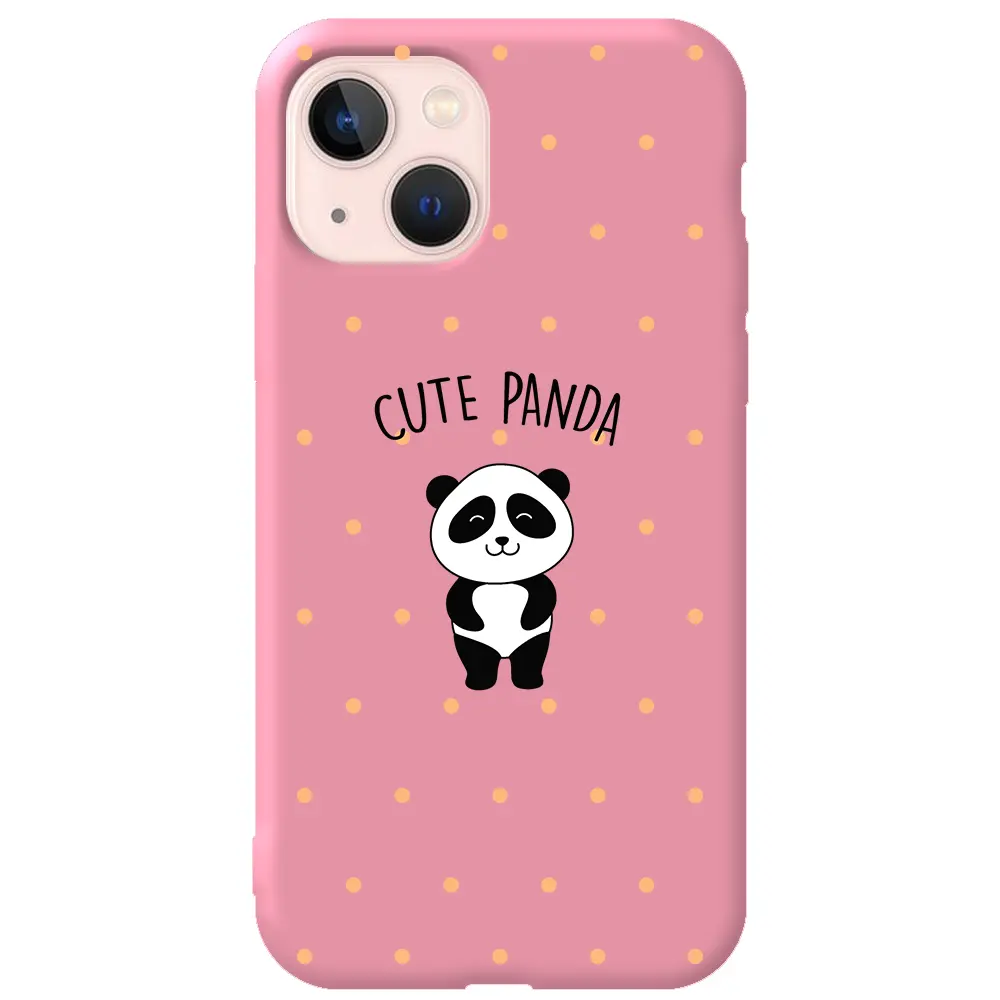 Apple iPhone 13 Pembe Renkli Silikon Telefon Kılıfı - Cute Panda