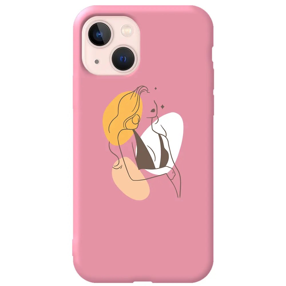 Apple iPhone 13 Pembe Renkli Silikon Telefon Kılıfı - Dream Girl