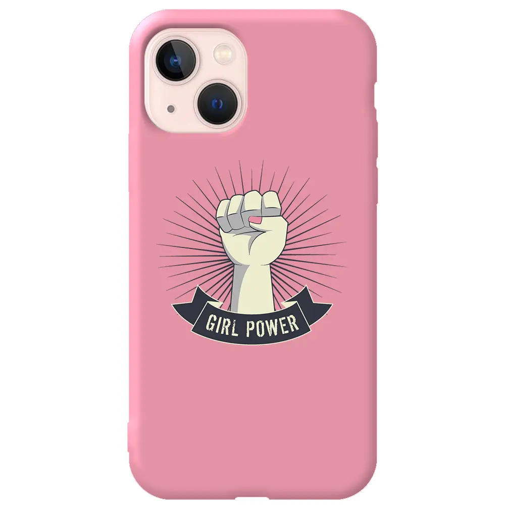 Apple iPhone 13 Pembe Renkli Silikon Telefon Kılıfı - Girl Punch