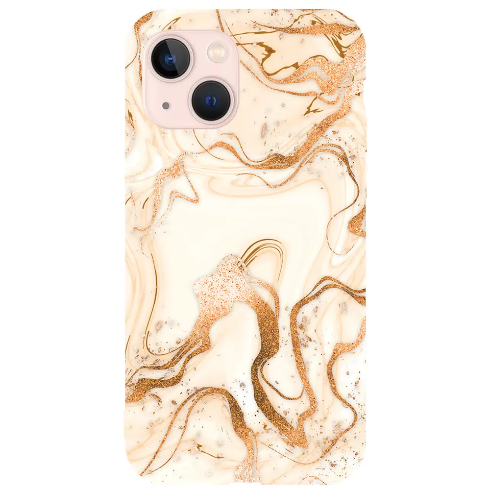 Apple iPhone 13 Pembe Renkli Silikon Telefon Kılıfı - Gold Marble
