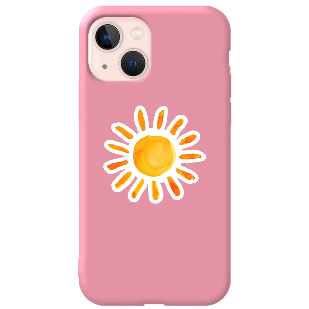 Apple iPhone 13 Pembe Renkli Silikon Telefon Kılıfı - Güneş