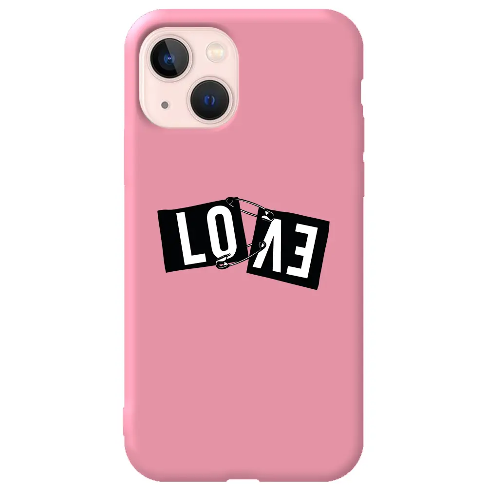 Apple iPhone 13 Pembe Renkli Silikon Telefon Kılıfı - Love