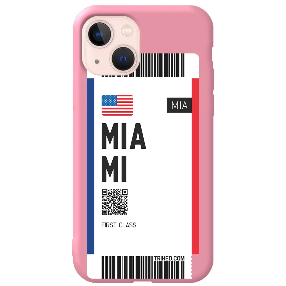 Apple iPhone 13 Pembe Renkli Silikon Telefon Kılıfı - Miami Bileti
