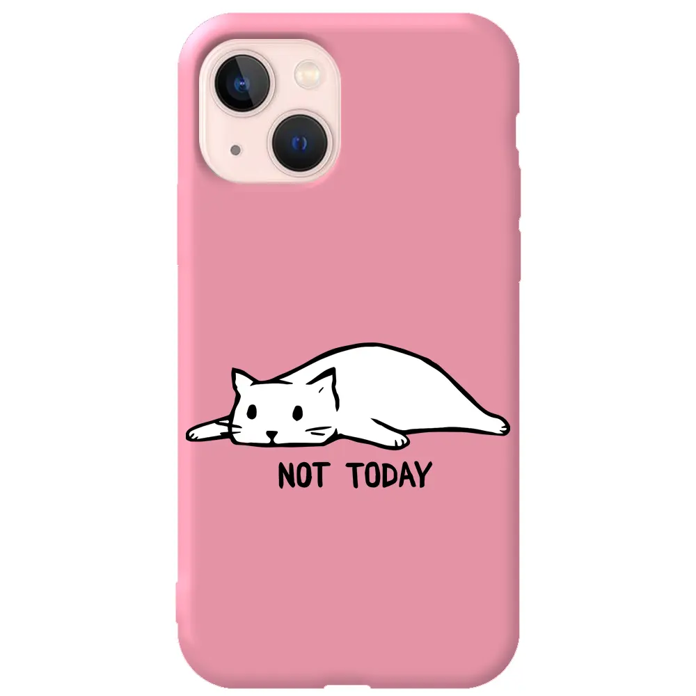 Apple iPhone 13 Pembe Renkli Silikon Telefon Kılıfı - Not Today Cat