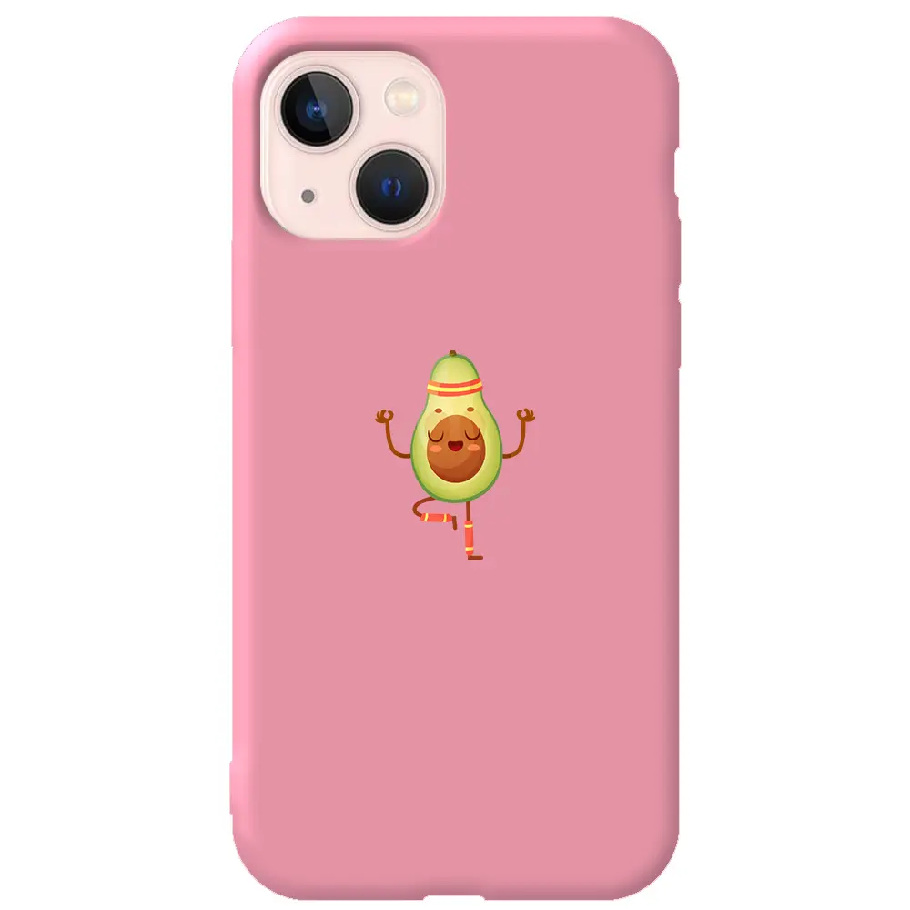 Apple iPhone 13 Pembe Renkli Silikon Telefon Kılıfı - Peaceful Avokado