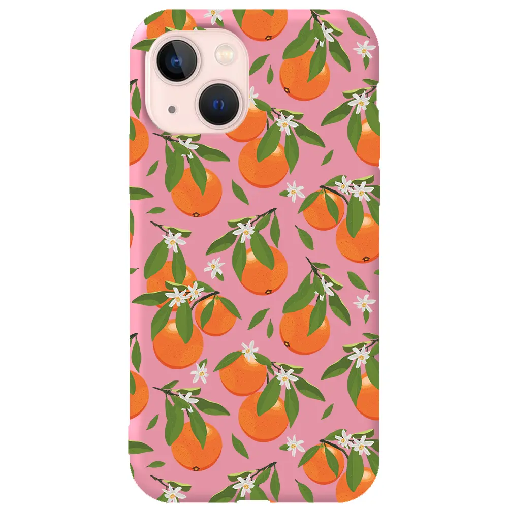 Apple iPhone 13 Pembe Renkli Silikon Telefon Kılıfı - Portakal Bahçesi