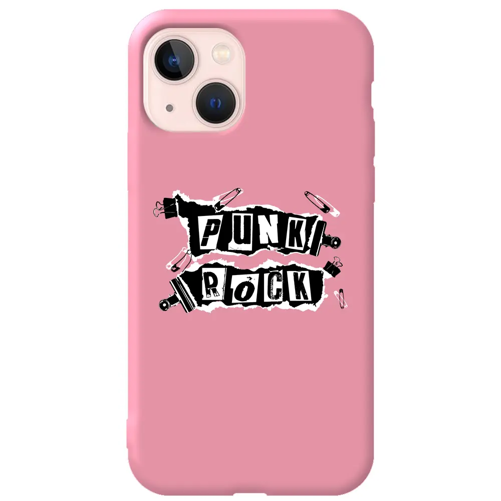 Apple iPhone 13 Pembe Renkli Silikon Telefon Kılıfı - Punk Rock