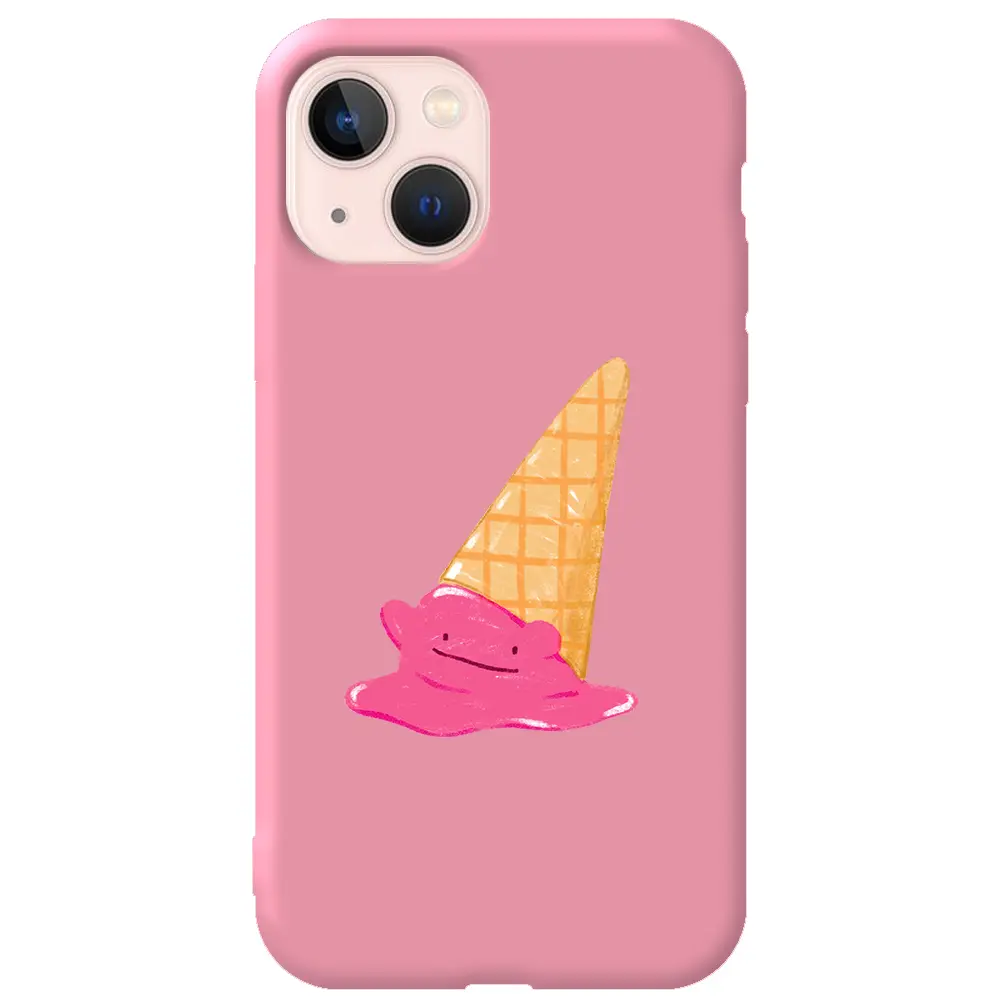 Apple iPhone 13 Pembe Renkli Silikon Telefon Kılıfı - Sevimli Dondurma