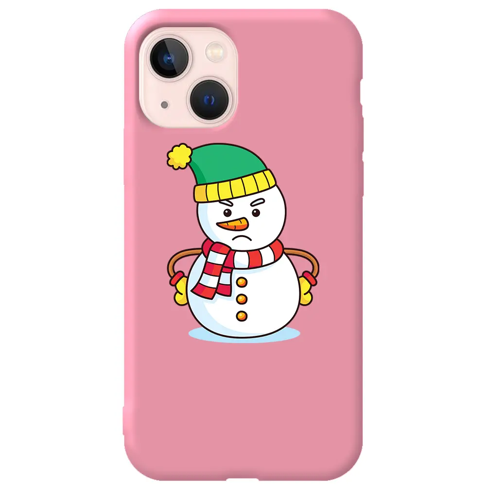 Apple iPhone 13 Pembe Renkli Silikon Telefon Kılıfı - Snowman 3