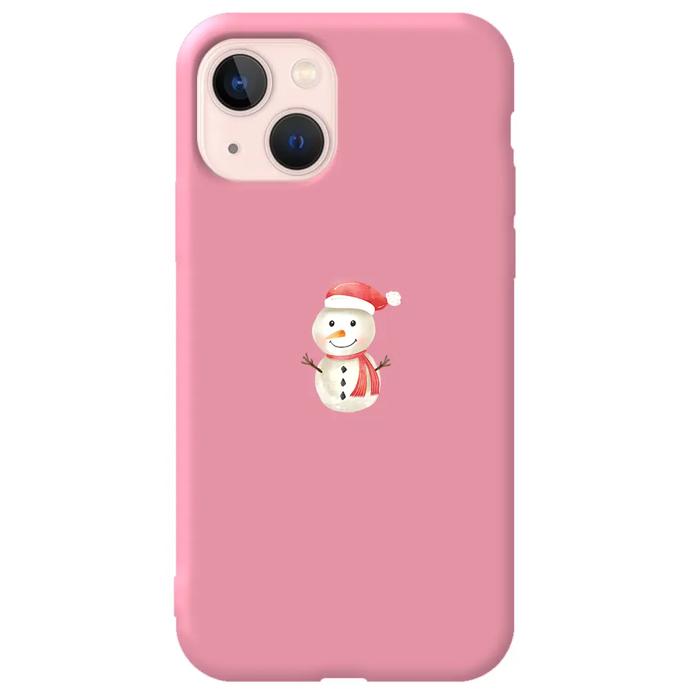 Apple iPhone 13 Pembe Renkli Silikon Telefon Kılıfı - Snowman