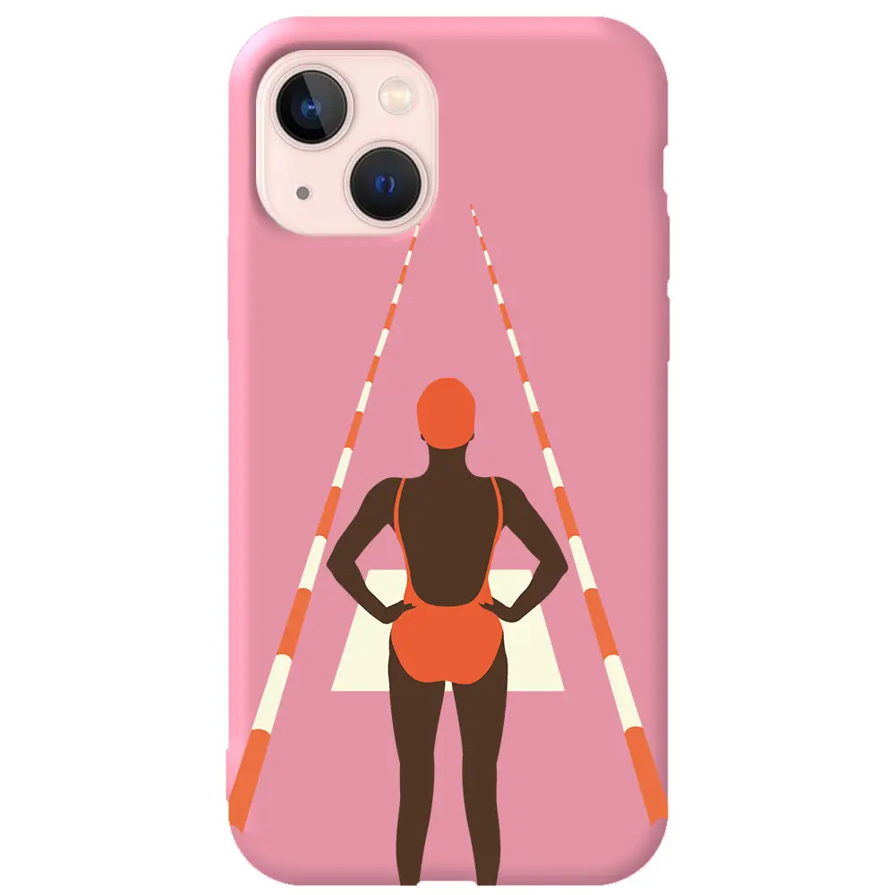 Apple iPhone 13 Pembe Renkli Silikon Telefon Kılıfı - Swimmer