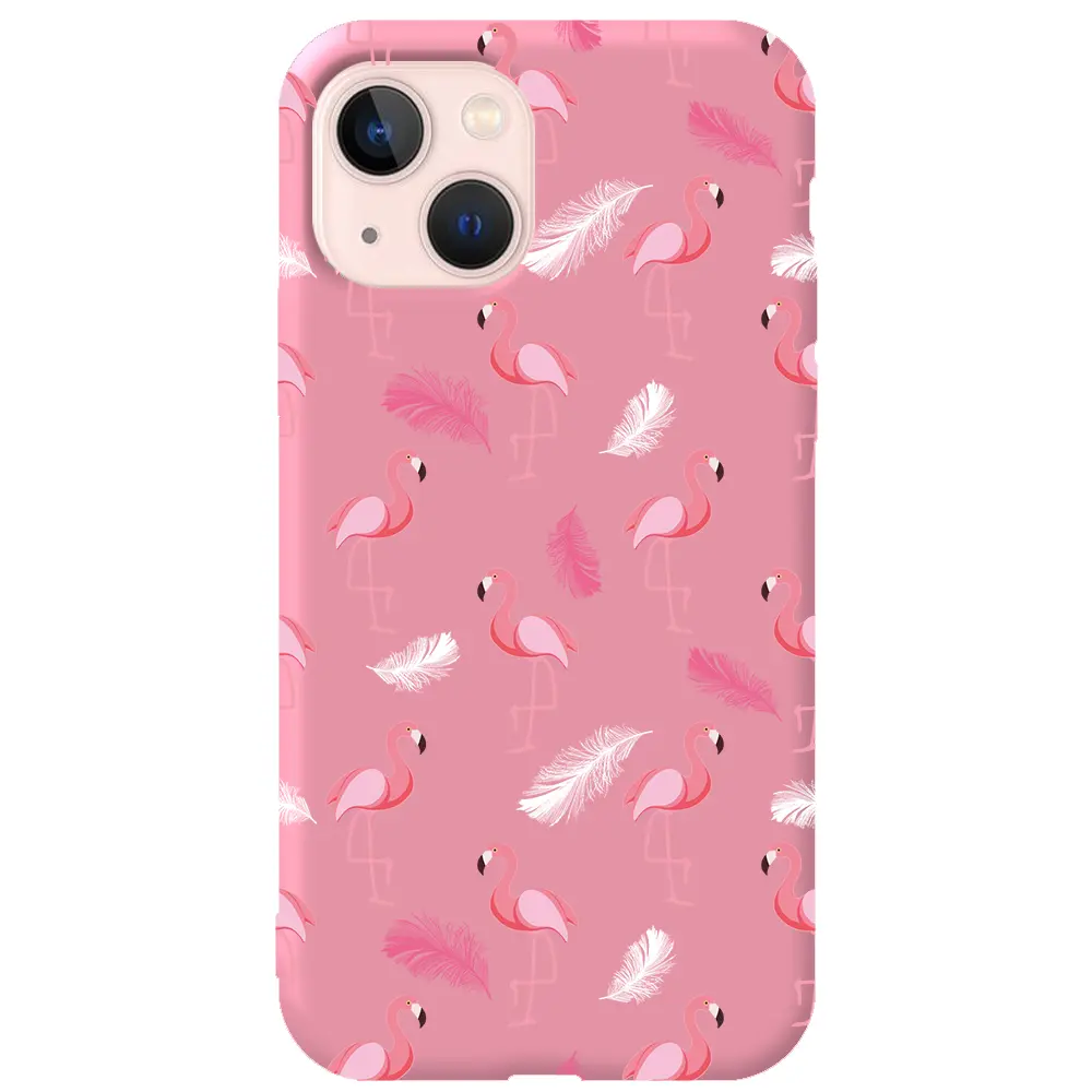 Apple iPhone 13 Pembe Renkli Silikon Telefon Kılıfı - Tuy ve Flamingo