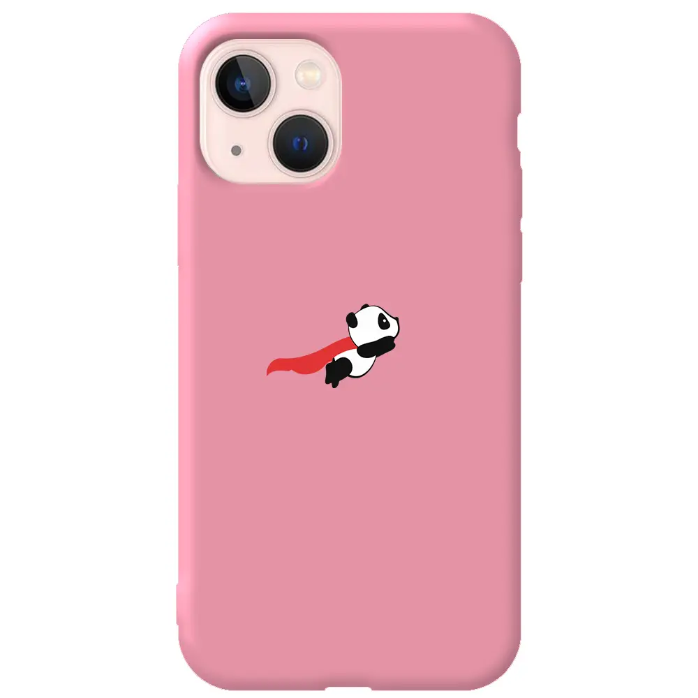 Apple iPhone 13 Pembe Renkli Silikon Telefon Kılıfı - Uçan Panda