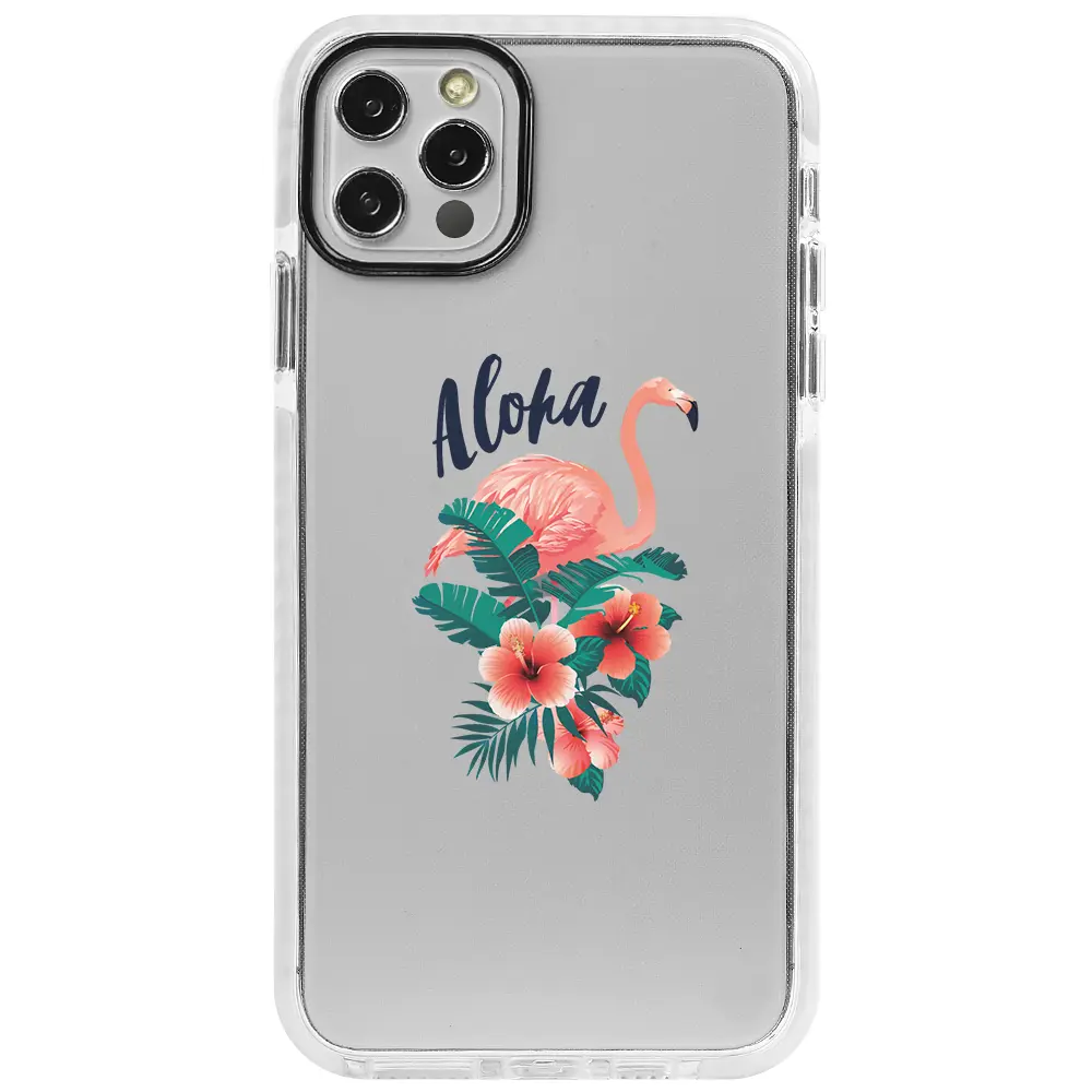 Apple iPhone 13 Pro Beyaz Impact Premium Telefon Kılıfı - Aloha Flamingo