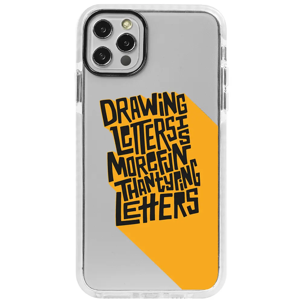 Apple iPhone 13 Pro Beyaz Impact Premium Telefon Kılıfı - Drawing Letters