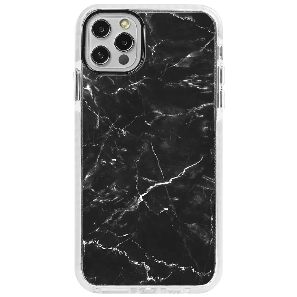 Apple iPhone 13 Pro Max Beyaz Impact Premium Telefon Kılıfı - Black Marble 2