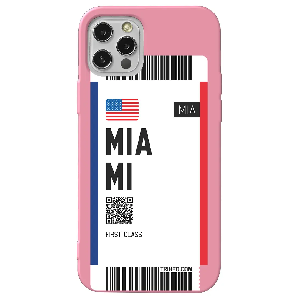 Apple iPhone 13 Pro Max Pembe Renkli Silikon Telefon Kılıfı - Miami Bileti