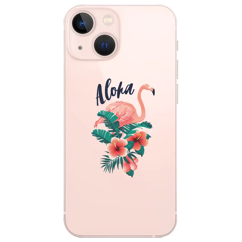 Apple iPhone 13 Şeffaf Telefon Kılıfı - Aloha Flamingo