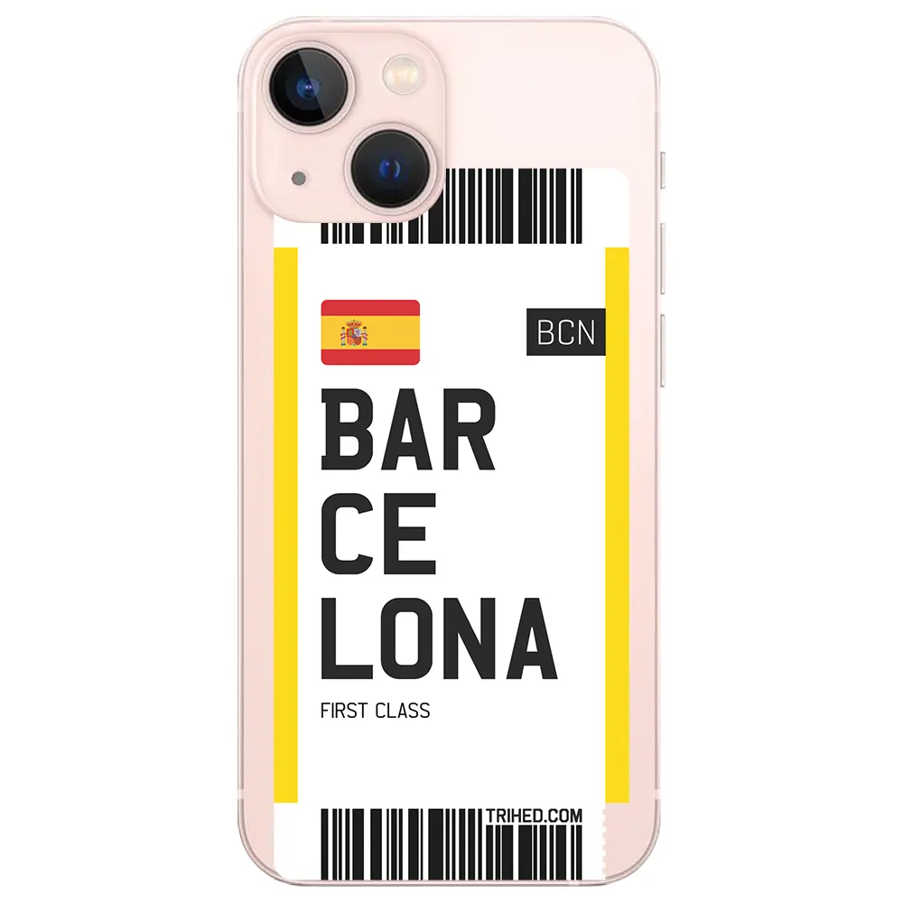 Apple iPhone 13 Şeffaf Telefon Kılıfı - Barcelona Bileti