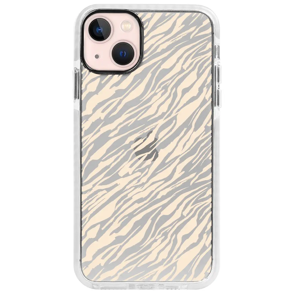 Apple iPhone 14 Beyaz Impact Premium Telefon Kılıfı - Capraz Zebra Gold