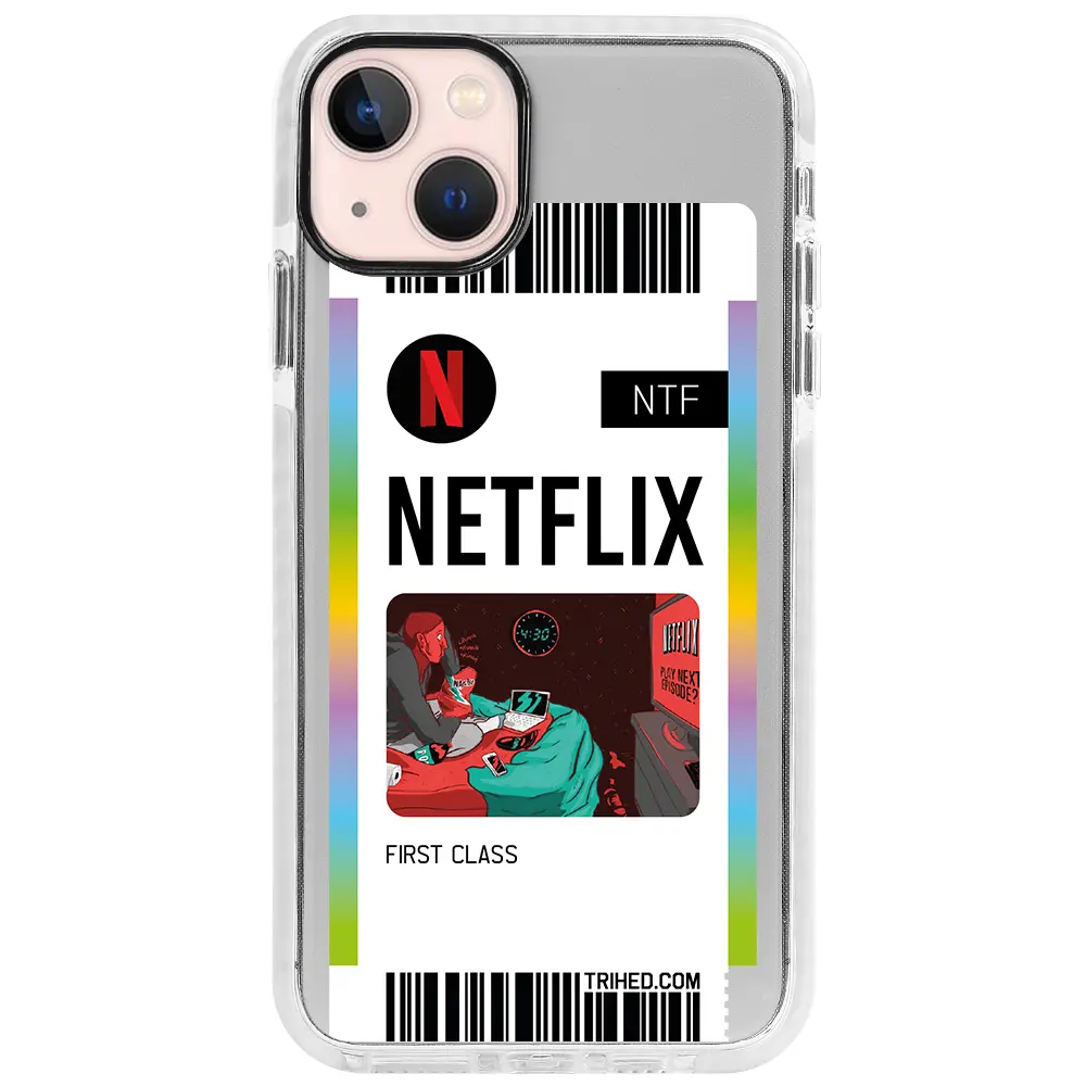 Apple iPhone 14 Beyaz Impact Premium Telefon Kılıfı - Netflix Bileti