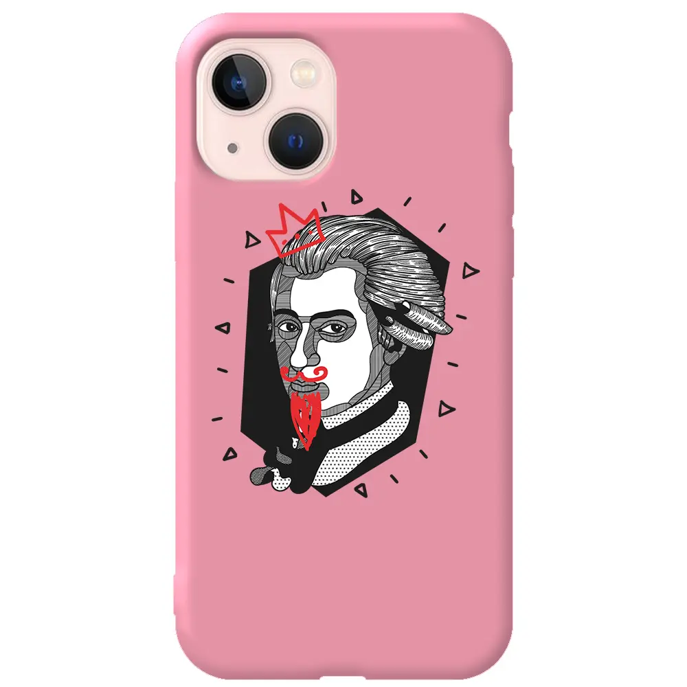 Apple iPhone 14 Pembe Renkli Silikon Telefon Kılıfı - Amadeus Mozart