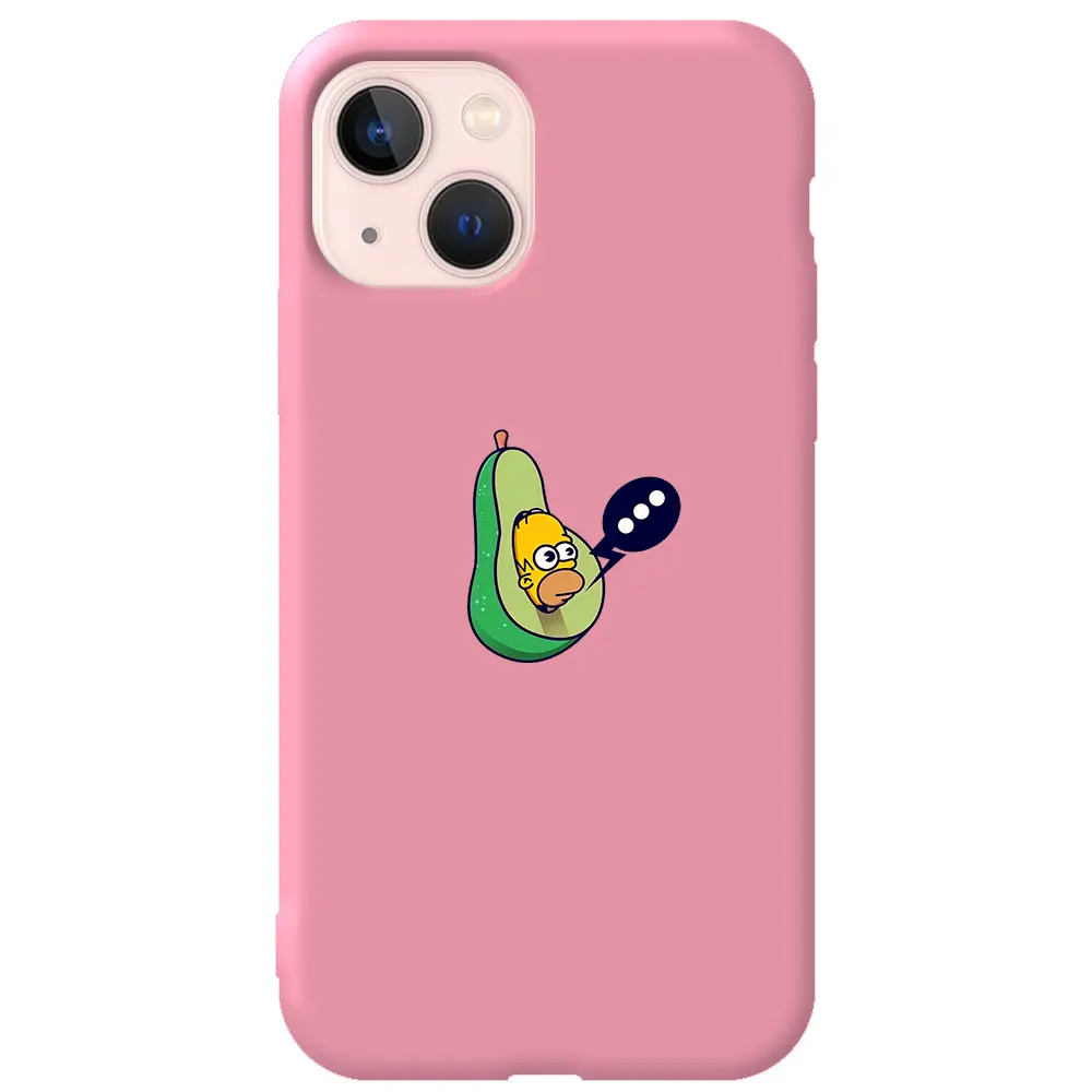 Apple iPhone 14 Pembe Renkli Silikon Telefon Kılıfı - Avokado Simpson