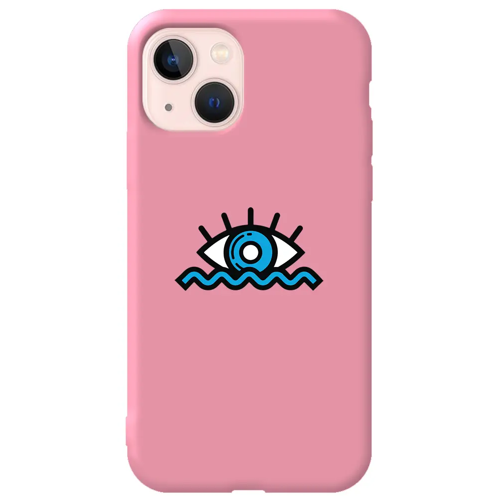 Apple iPhone 14 Pembe Renkli Silikon Telefon Kılıfı - Denizci Gözü