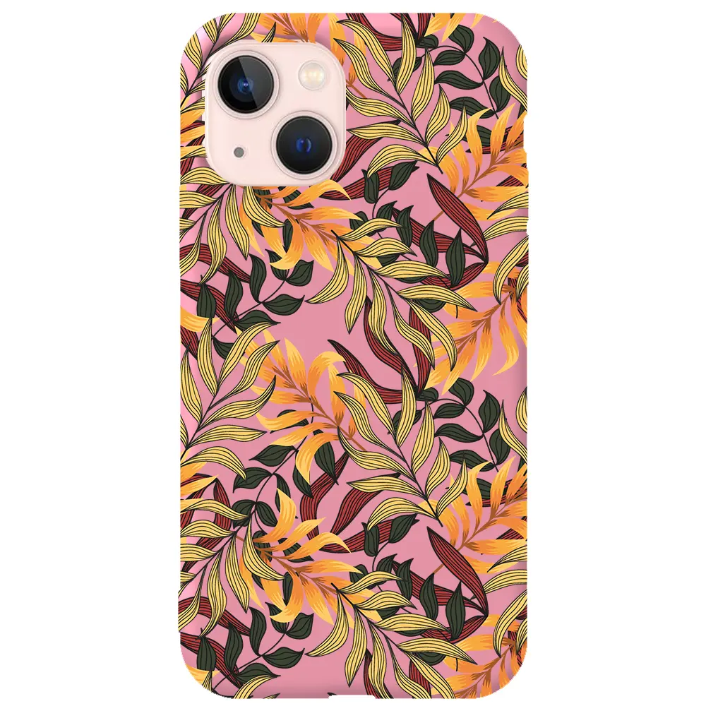 Apple iPhone 14 Pembe Renkli Silikon Telefon Kılıfı - Floral Aura