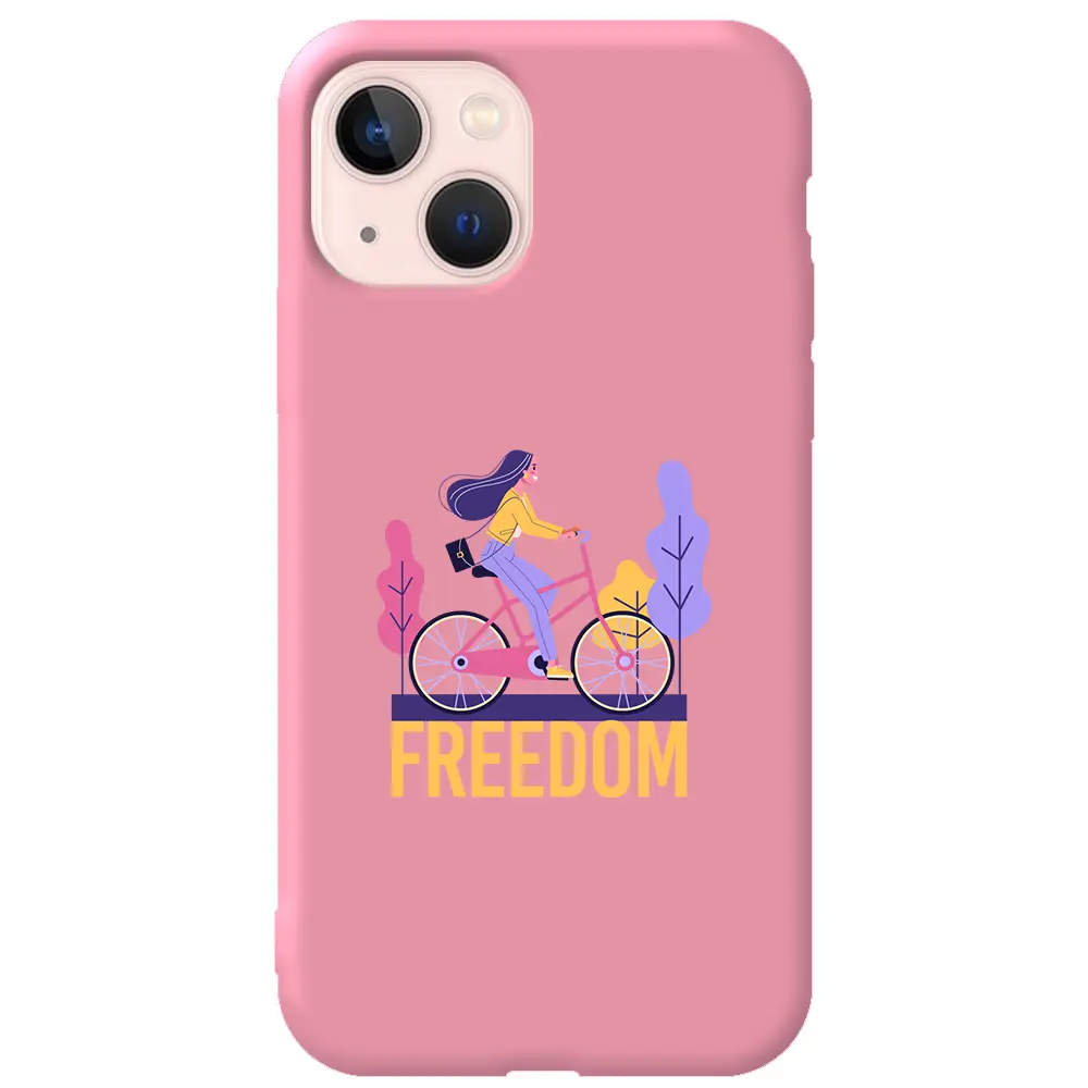 Apple iPhone 14 Pembe Renkli Silikon Telefon Kılıfı - Freedom