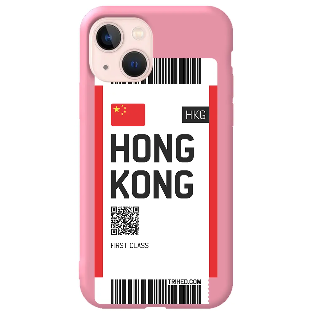 Apple iPhone 14 Pembe Renkli Silikon Telefon Kılıfı - Hong Kong Bileti