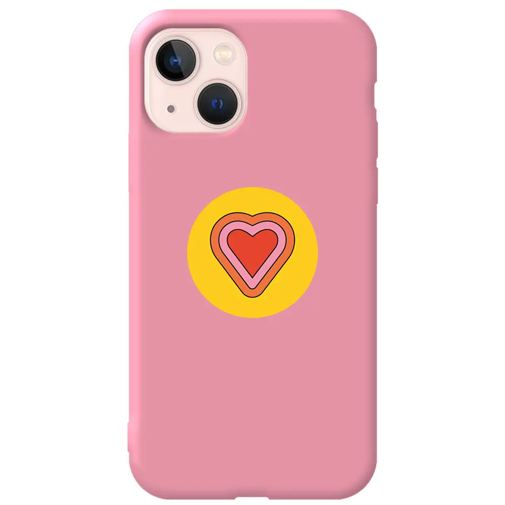 Apple iPhone 14 Pembe Renkli Silikon Telefon Kılıfı - Kalp