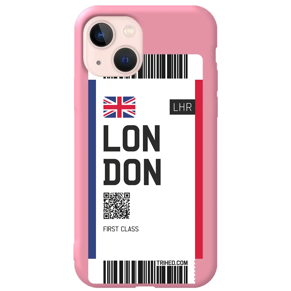 Apple iPhone 14 Pembe Renkli Silikon Telefon Kılıfı - London Bileti