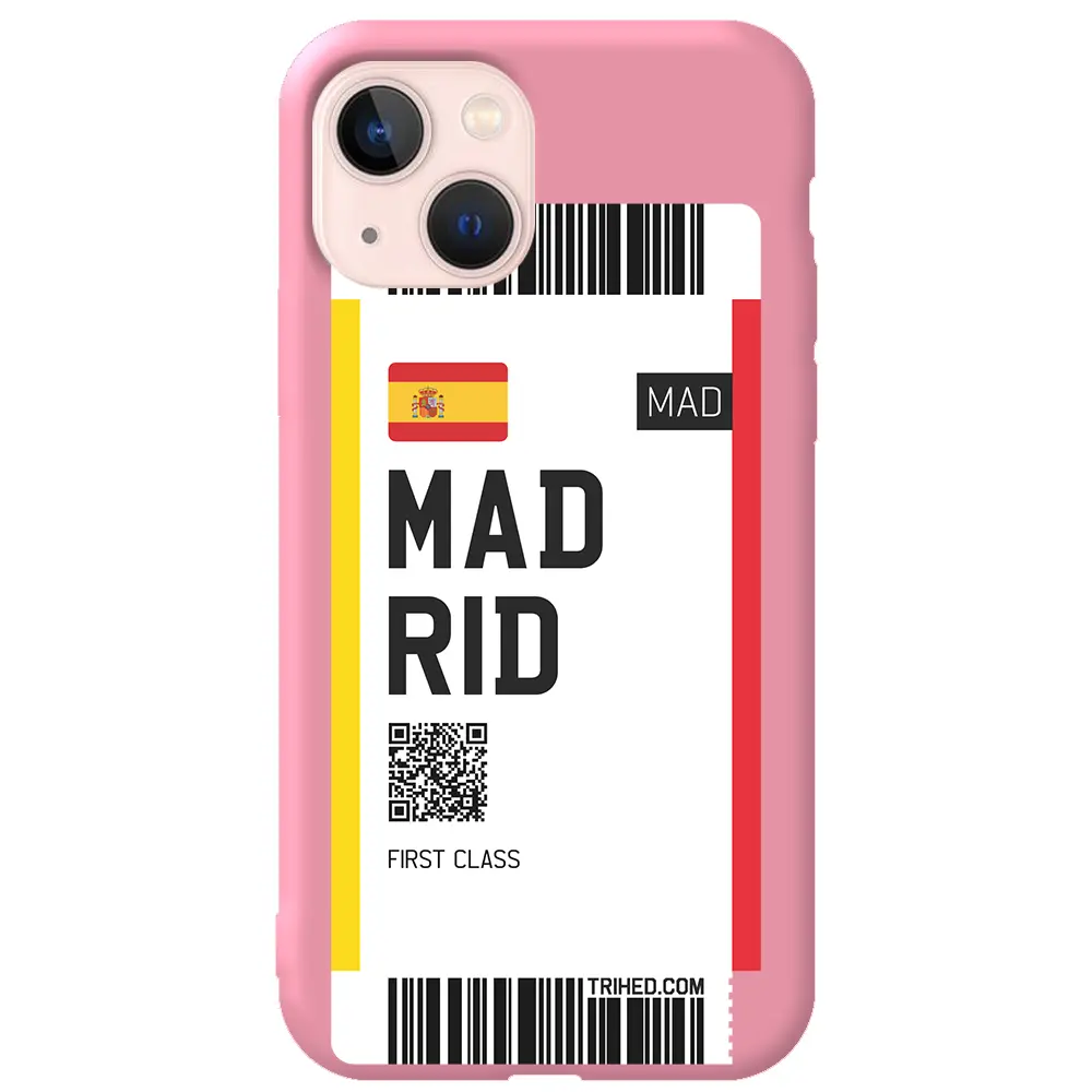 Apple iPhone 14 Pembe Renkli Silikon Telefon Kılıfı - Madrid Bileti