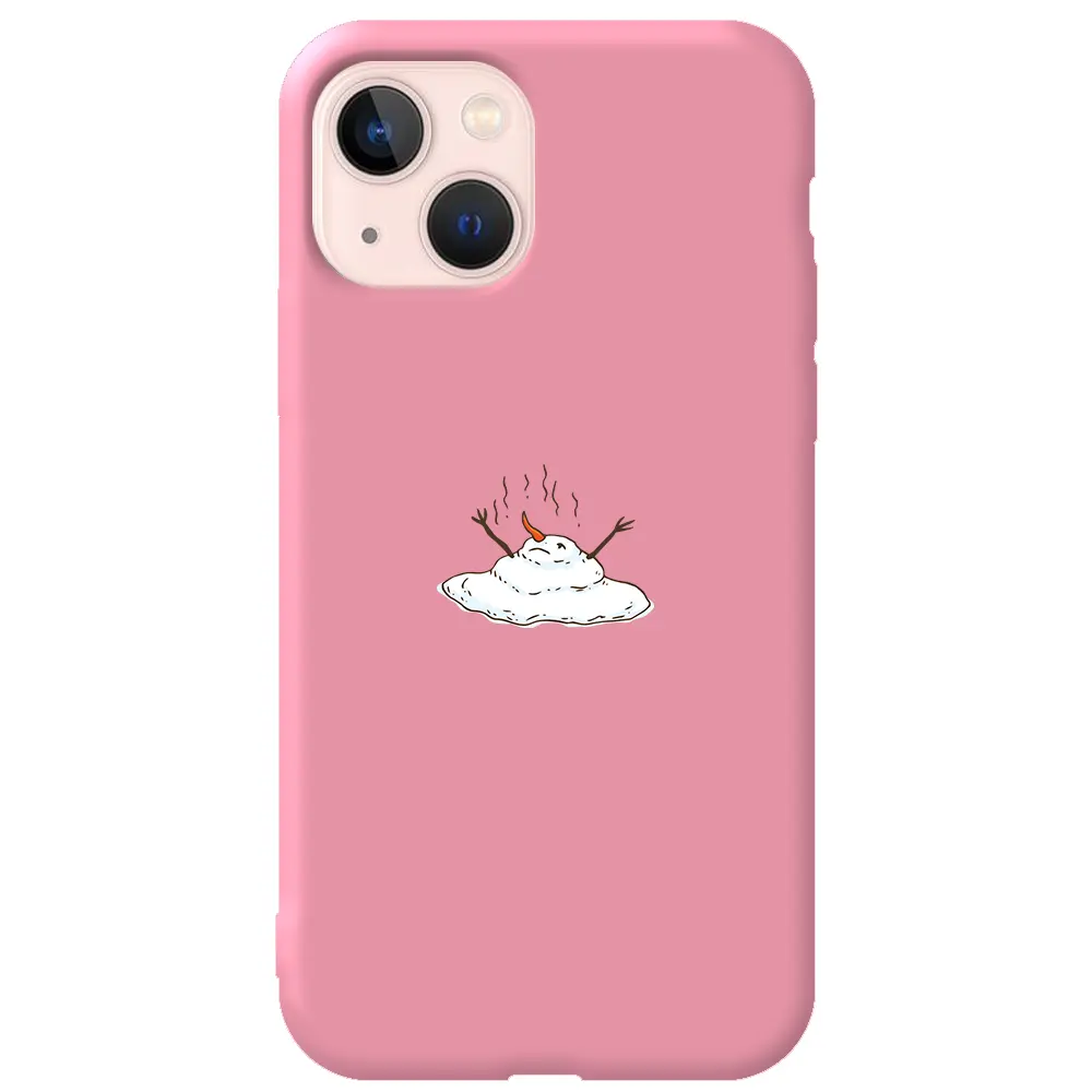Apple iPhone 14 Pembe Renkli Silikon Telefon Kılıfı - Melting Snowman
