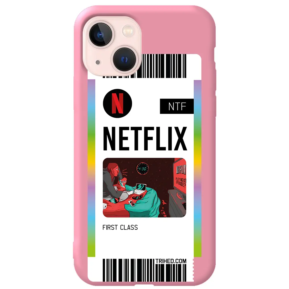 Apple iPhone 14 Pembe Renkli Silikon Telefon Kılıfı - Netflix Bileti
