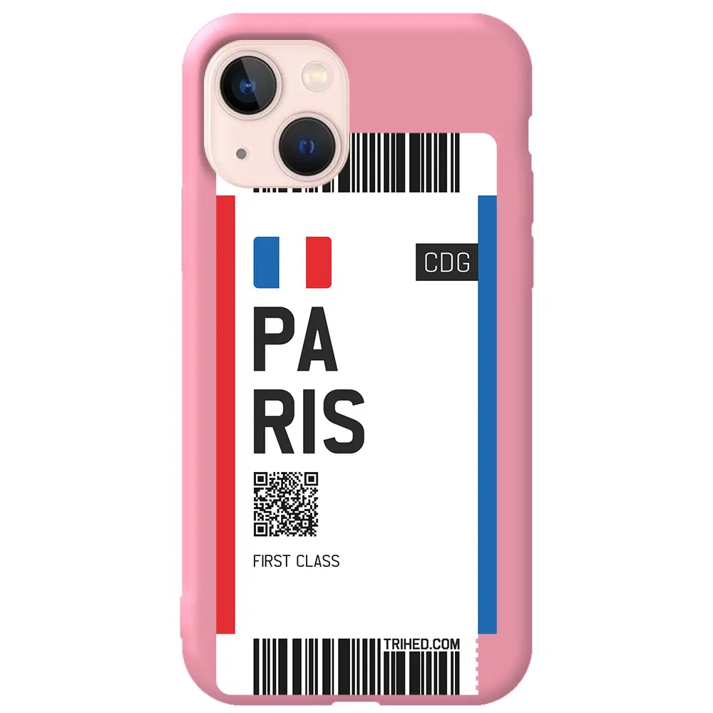 Apple iPhone 14 Pembe Renkli Silikon Telefon Kılıfı - Paris Bileti