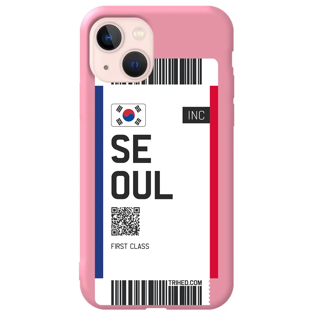 Apple iPhone 14 Pembe Renkli Silikon Telefon Kılıfı - Seoul Bileti
