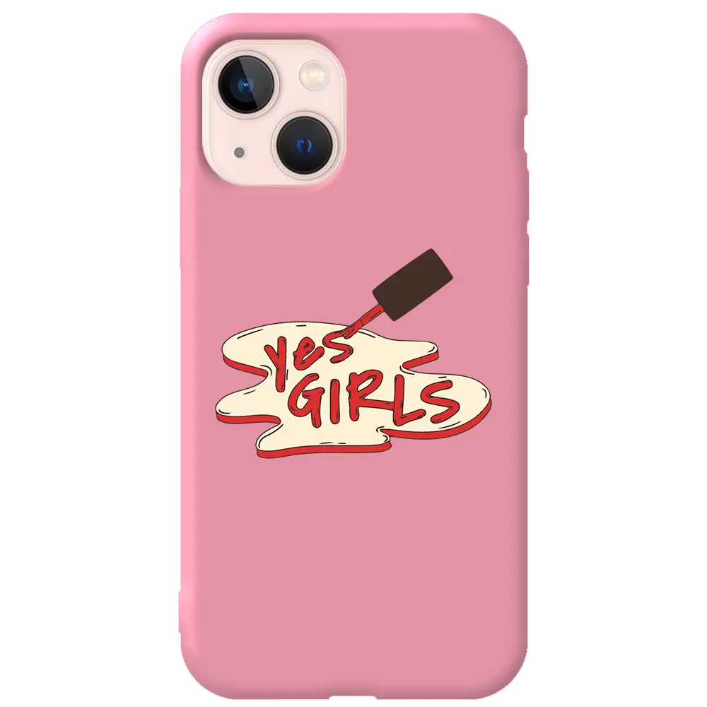 Apple iPhone 14 Pembe Renkli Silikon Telefon Kılıfı - Yes Girls