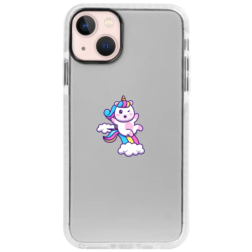 Apple iPhone 14 Plus Beyaz Impact Premium Telefon Kılıfı - Colorful Unicorn