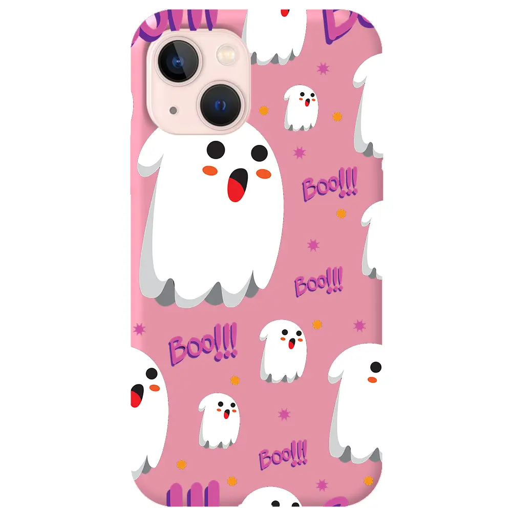 Apple iPhone 14 Plus Pembe Renkli Silikon Telefon Kılıfı - Ghost Boo!
