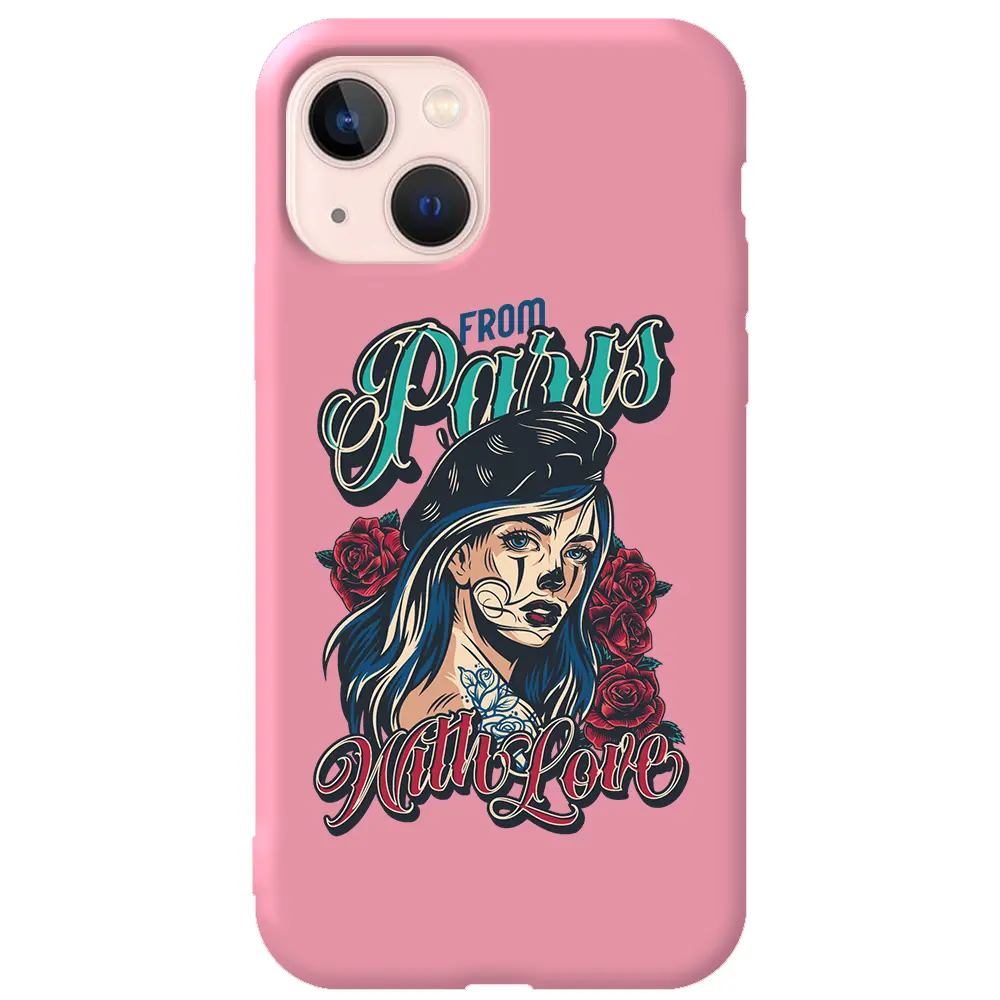 Apple iPhone 14 Plus Pembe Renkli Silikon Telefon Kılıfı - Paris Girl