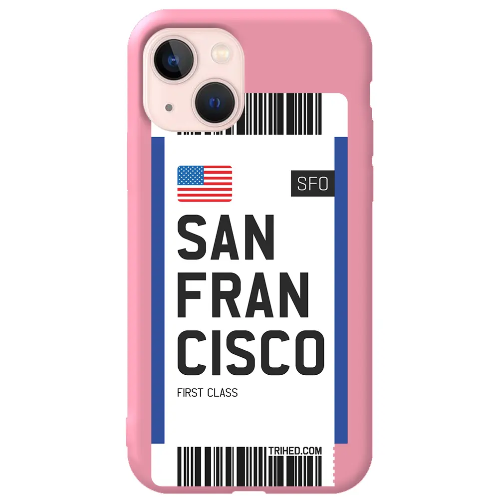 Apple iPhone 14 Plus Pembe Renkli Silikon Telefon Kılıfı - San Francisco Bileti