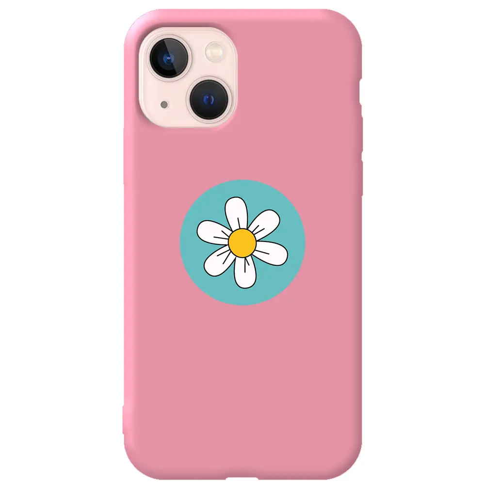 Apple iPhone 14 Plus Pembe Renkli Silikon Telefon Kılıfı - Single Daisy