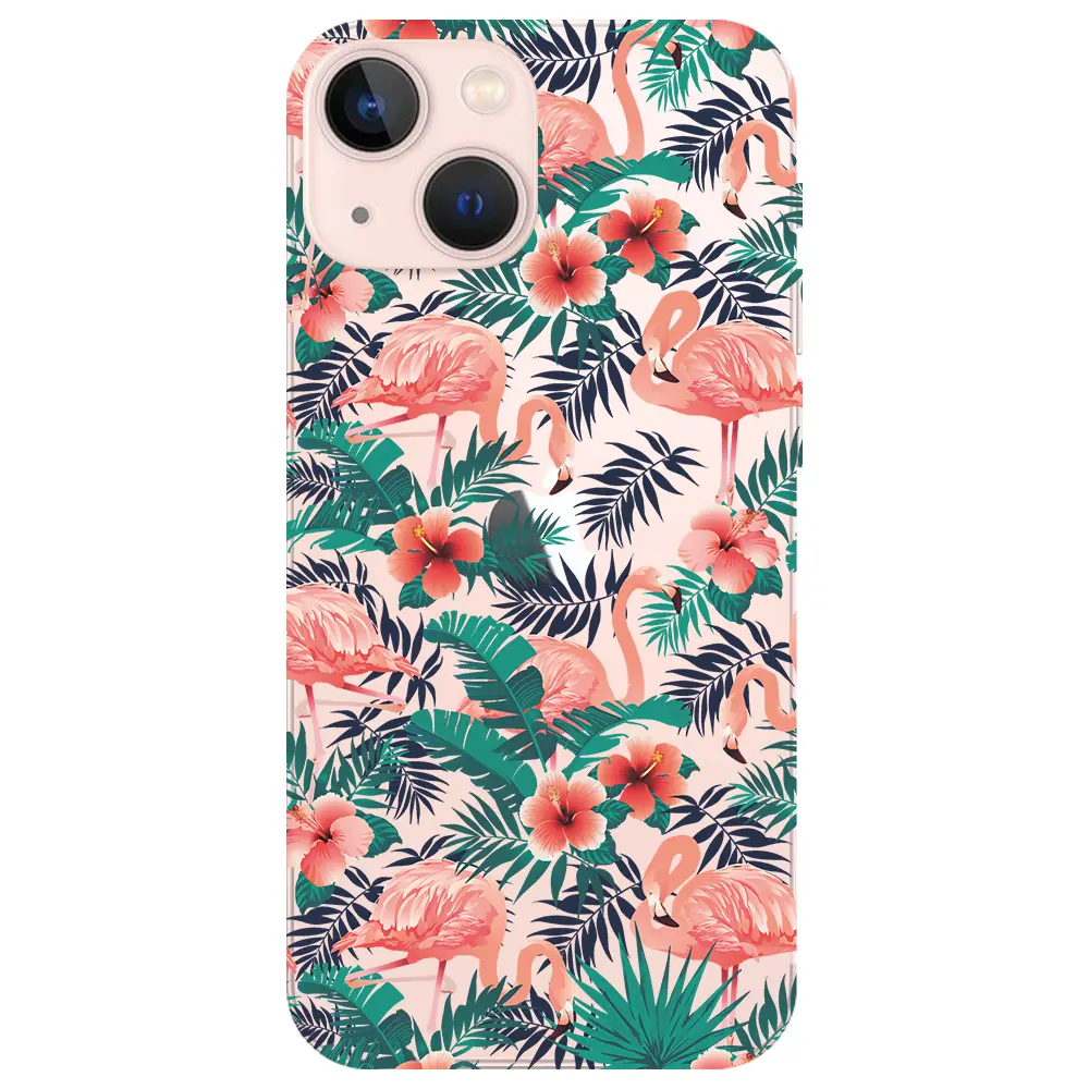 Apple iPhone 14 Plus Şeffaf Telefon Kılıfı - Leaf Flamingo