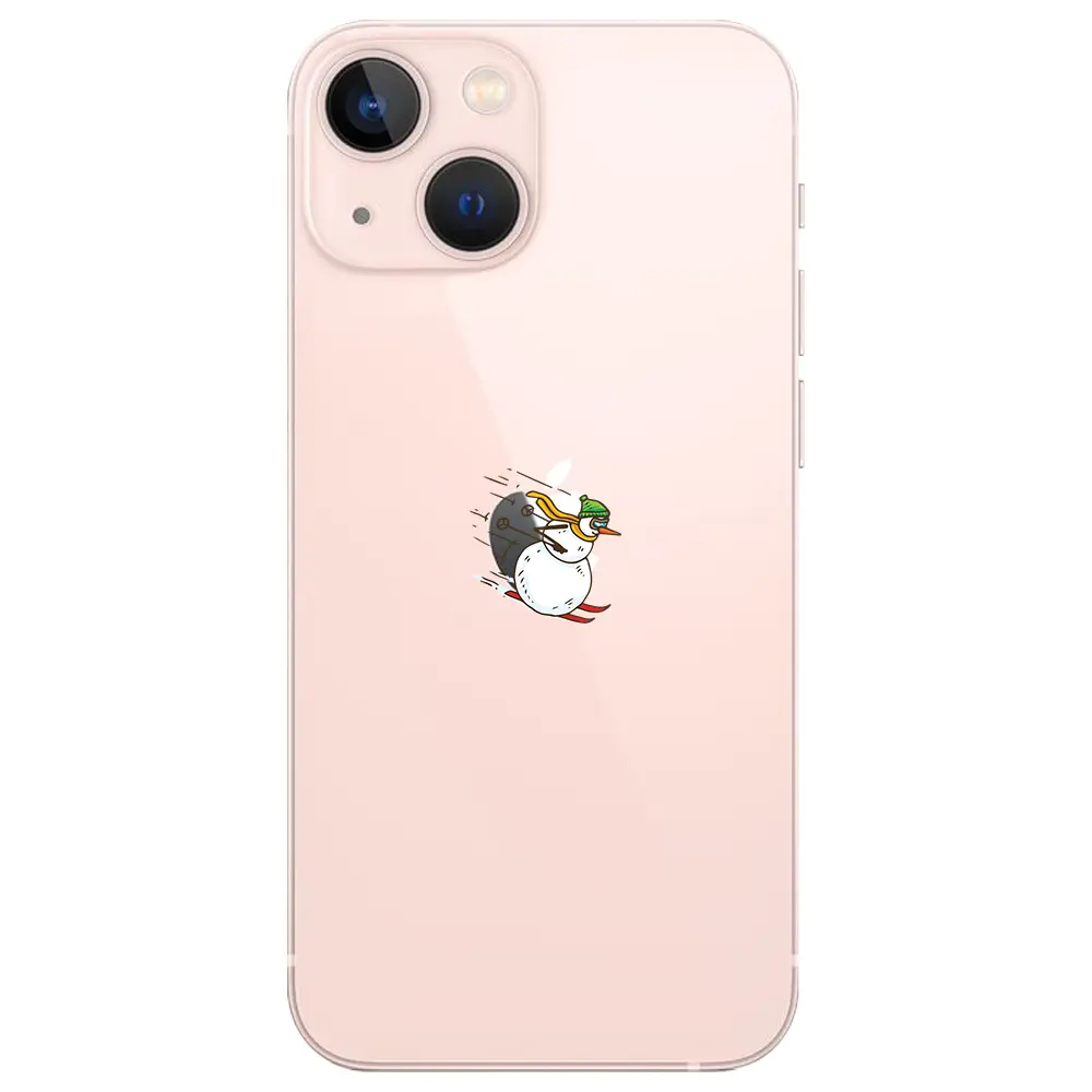 Apple iPhone 14 Plus Şeffaf Telefon Kılıfı - Snowman Skiing