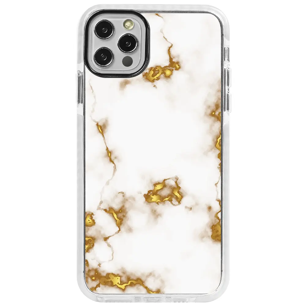 Apple iPhone 14 Pro Beyaz Impact Premium Telefon Kılıfı - Gold Catlak