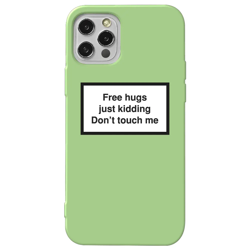 Apple iPhone 14 Pro Max Açık Yeşil Renkli Silikon Telefon Kılıfı - Free Hugs